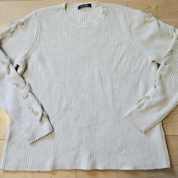 Ralph Lauren Sweaters - LRL Ralph Lauren Cream Sweater with Lace Up Sleeves